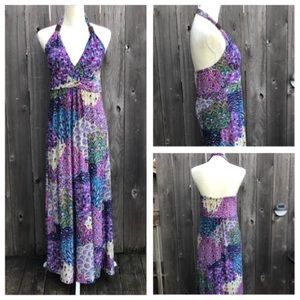 5th & Love Peacock Feather Print Halter Maxi Dress